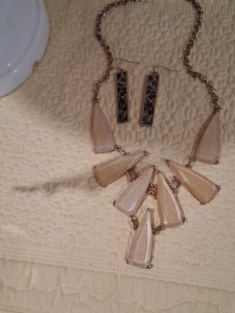 Champaigne  Gold-Tone Teardrop Statement Necklace with Matching Earrings